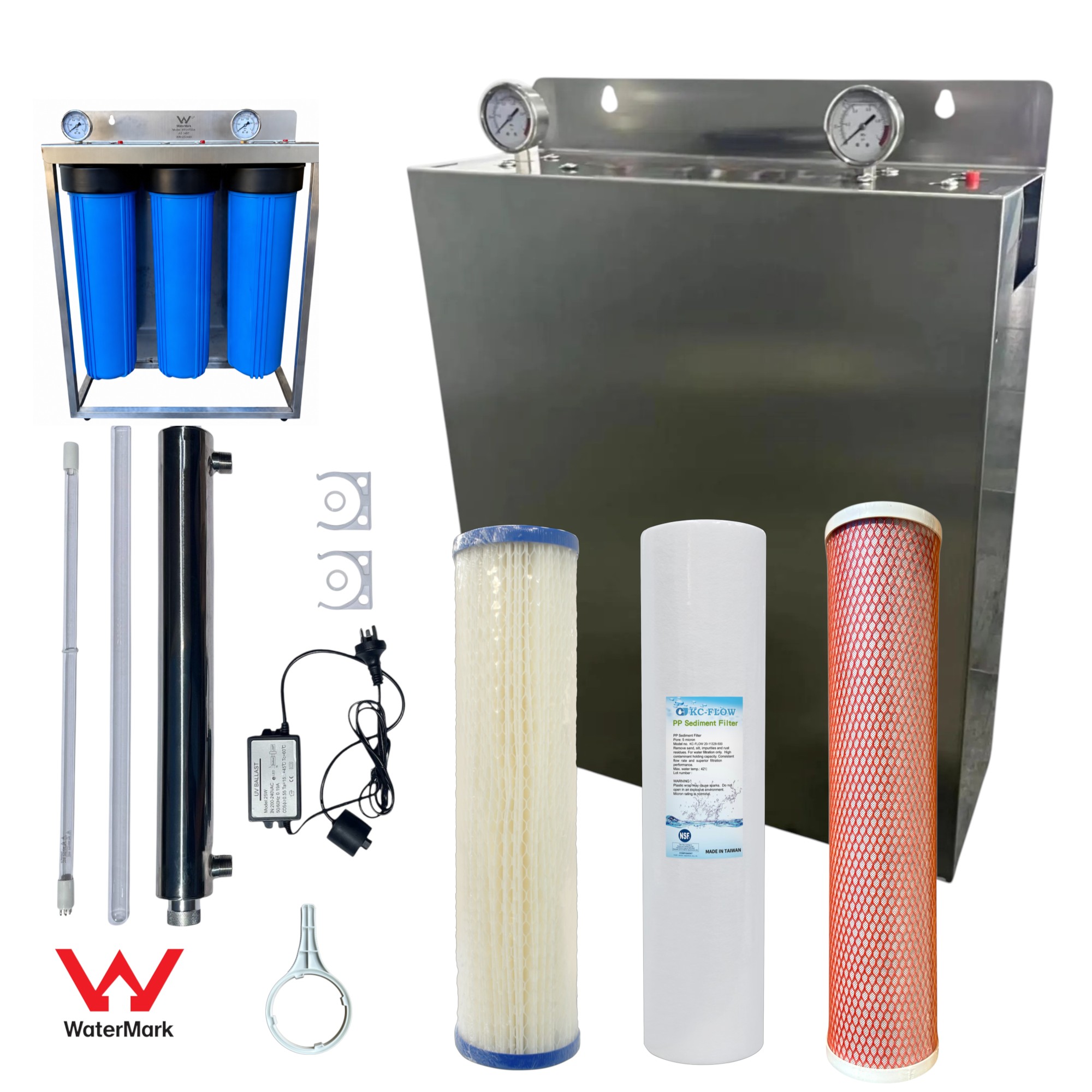 HFS TRIPLE RAINWATER SYSTEMS + 20"x 4.5"+ UV LIGHT NANO SILVER